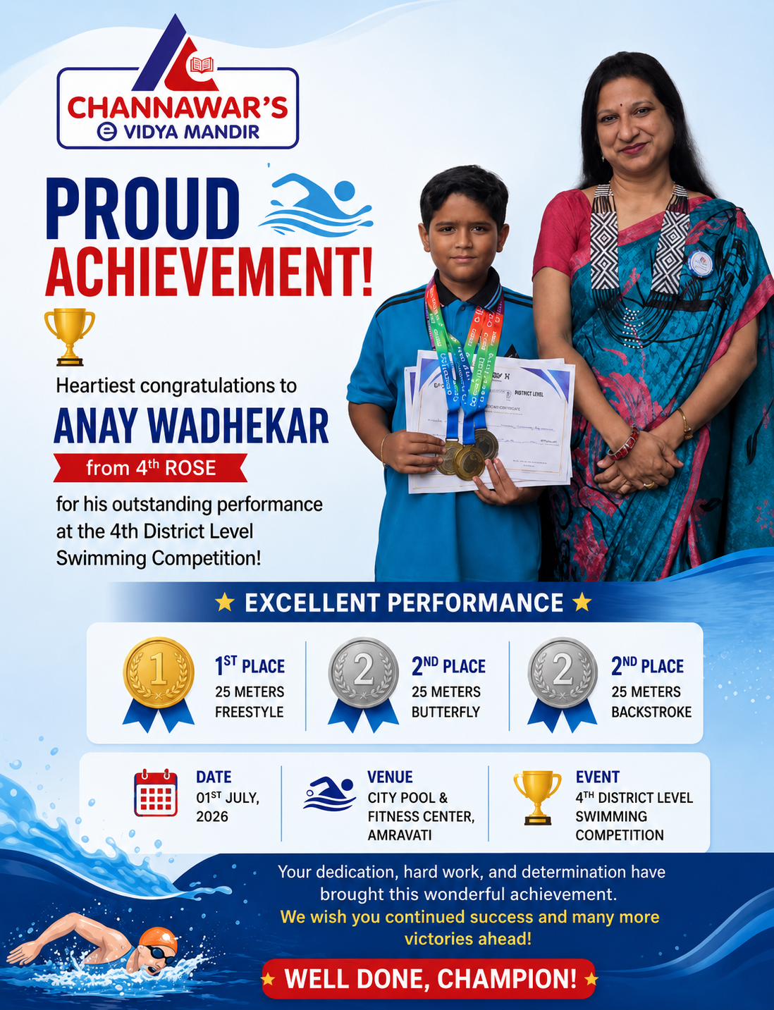 District Swimming — Achievement Poster