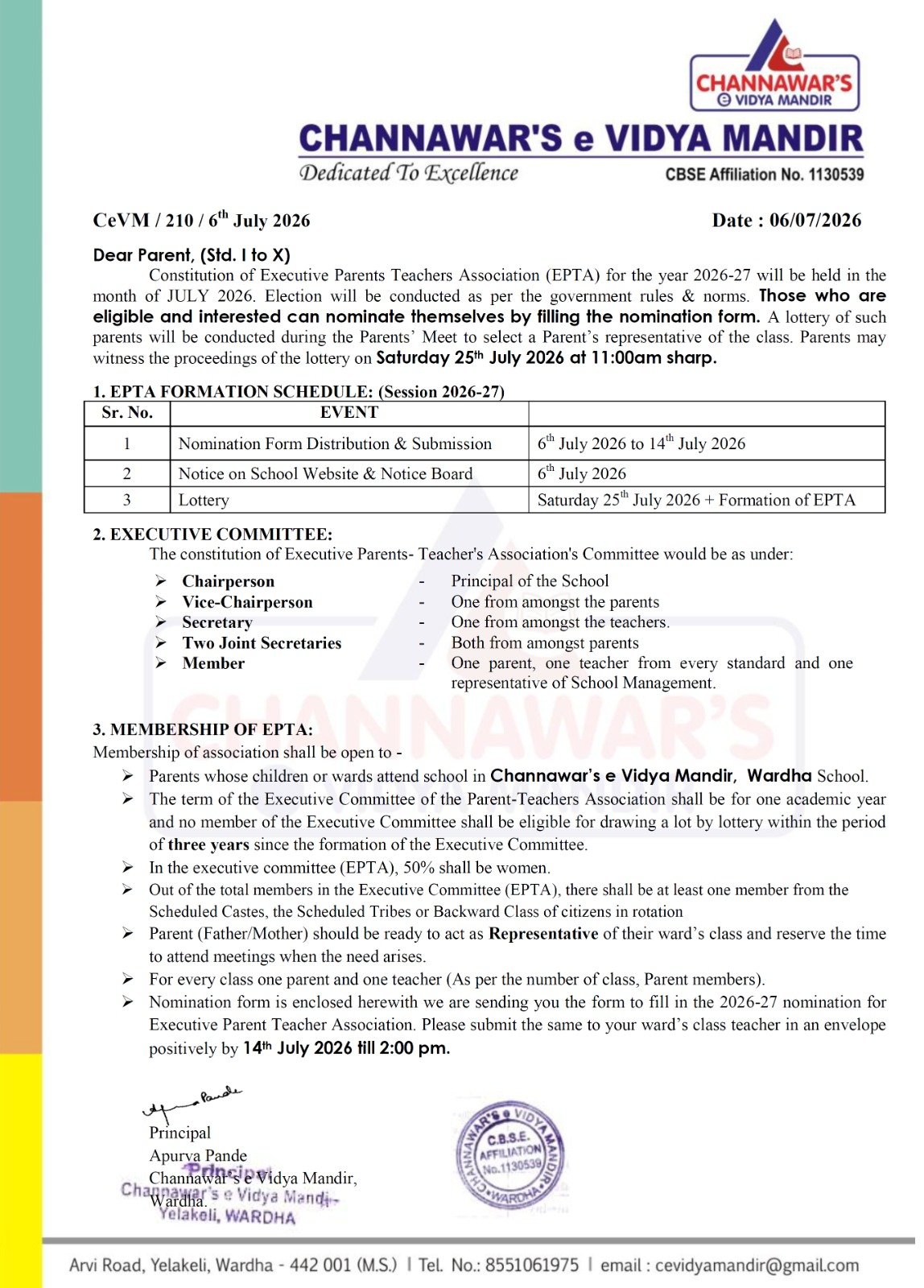 Executive Parent Teachers Association (EPTA) Formation Notice